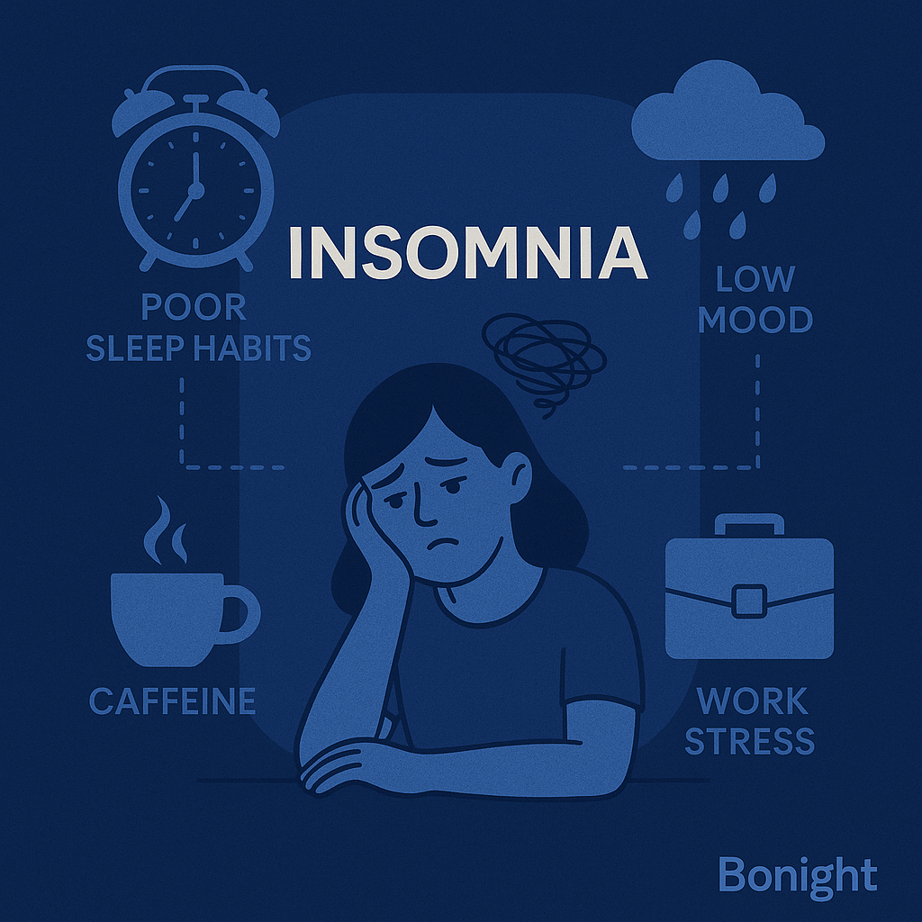 Illustration of stress and habits related to insomnia
